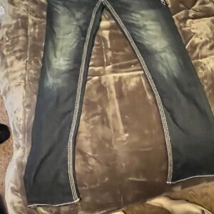 Rock Revival Dark Blue Jeans with White Stitching